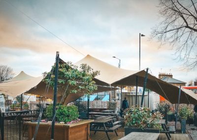 Urban spaces with stretch tents