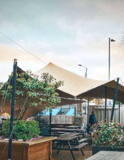 Urban spaces with stretch tents