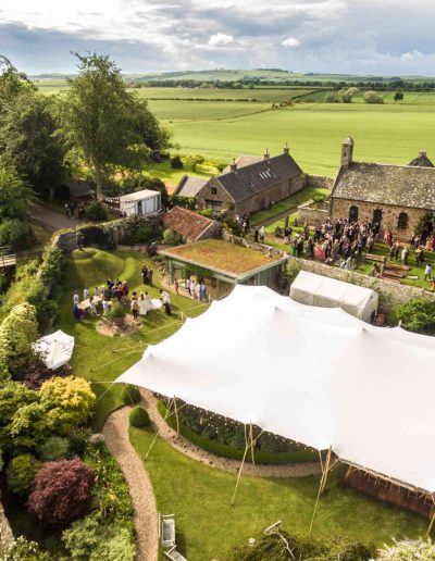 white stretch tent drone shot