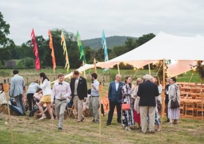 Colourful flags, wedding tent