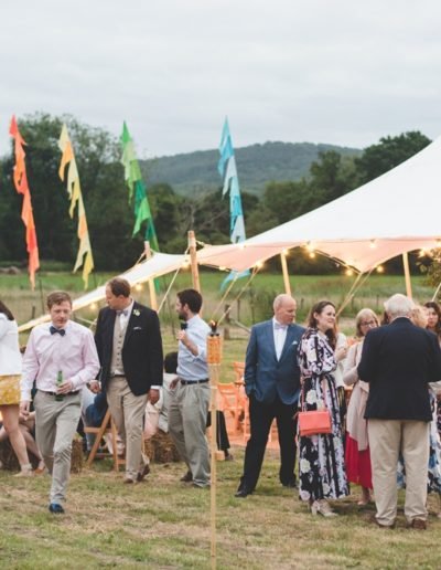 Colourful flags, wedding tent