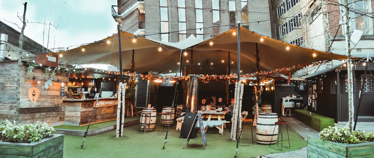 Stretch tent for pub beer gardens