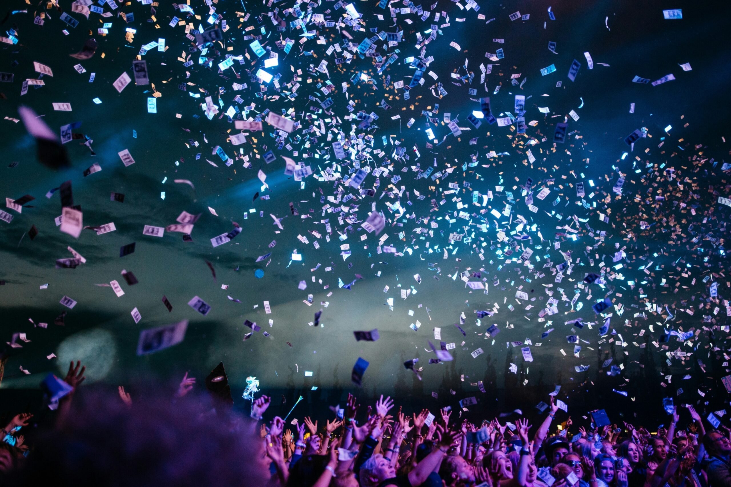 flyer confetti drop under festival tent